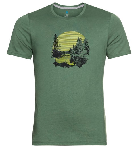Odlo Wander-/Freizeit Tshirt Crew Neck Nikko mit Waldprint (50% Baumwolle, 50% Polyester) grün Herren